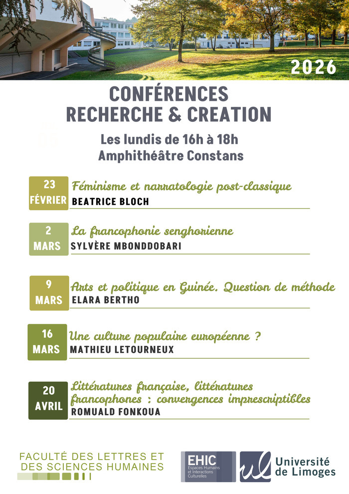 Conférence "Féminisme et narratologie post classique " par Béatrice Bloch Faculté des Lettres et des Sciences Humaines de l'Université de Limoges. Campus Vanteaux Limoges