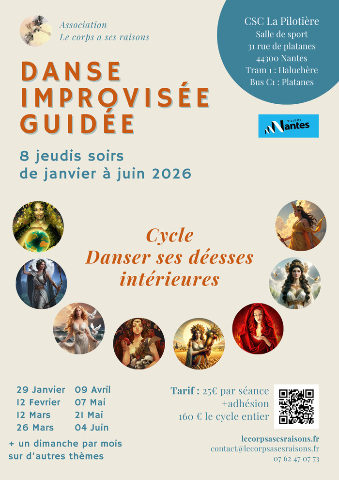 Danse improvisée guidée. Cycle Danser ses déesses intérieures Centre socioculturel de la Pilotière