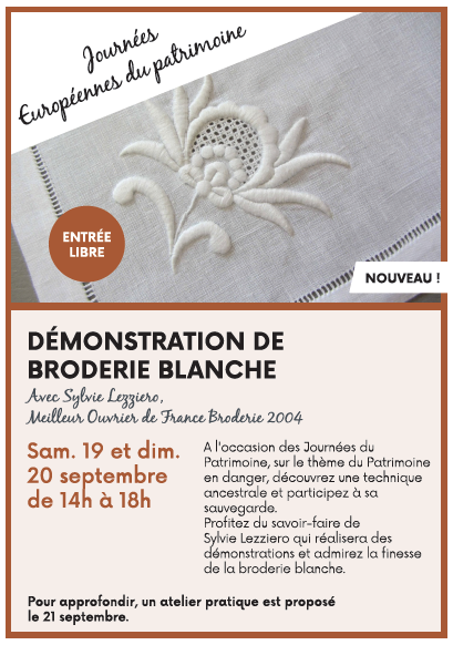 Démonstration de broderie blanche Maison du Fil au Tartan Aubigny-sur-Nère 2026-09-19 Démonstration de broderie blanche