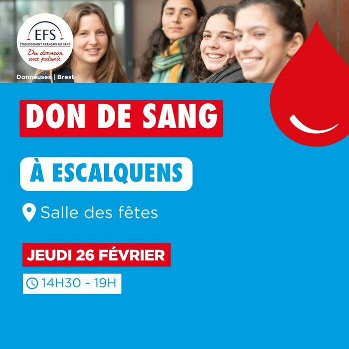 Don du sang - 26 février 2026 Salle des Fêtes Escalquens Escalquens