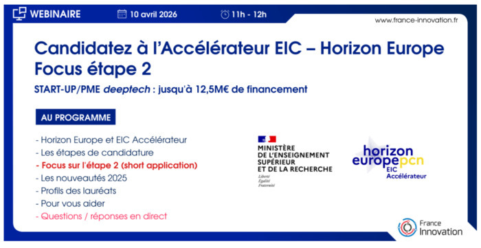 EIC Accélérateur - Webinaire sur l'étape 2 "Full Proposal" - 10/04/26 Ministère de l'Enseignement supérieur