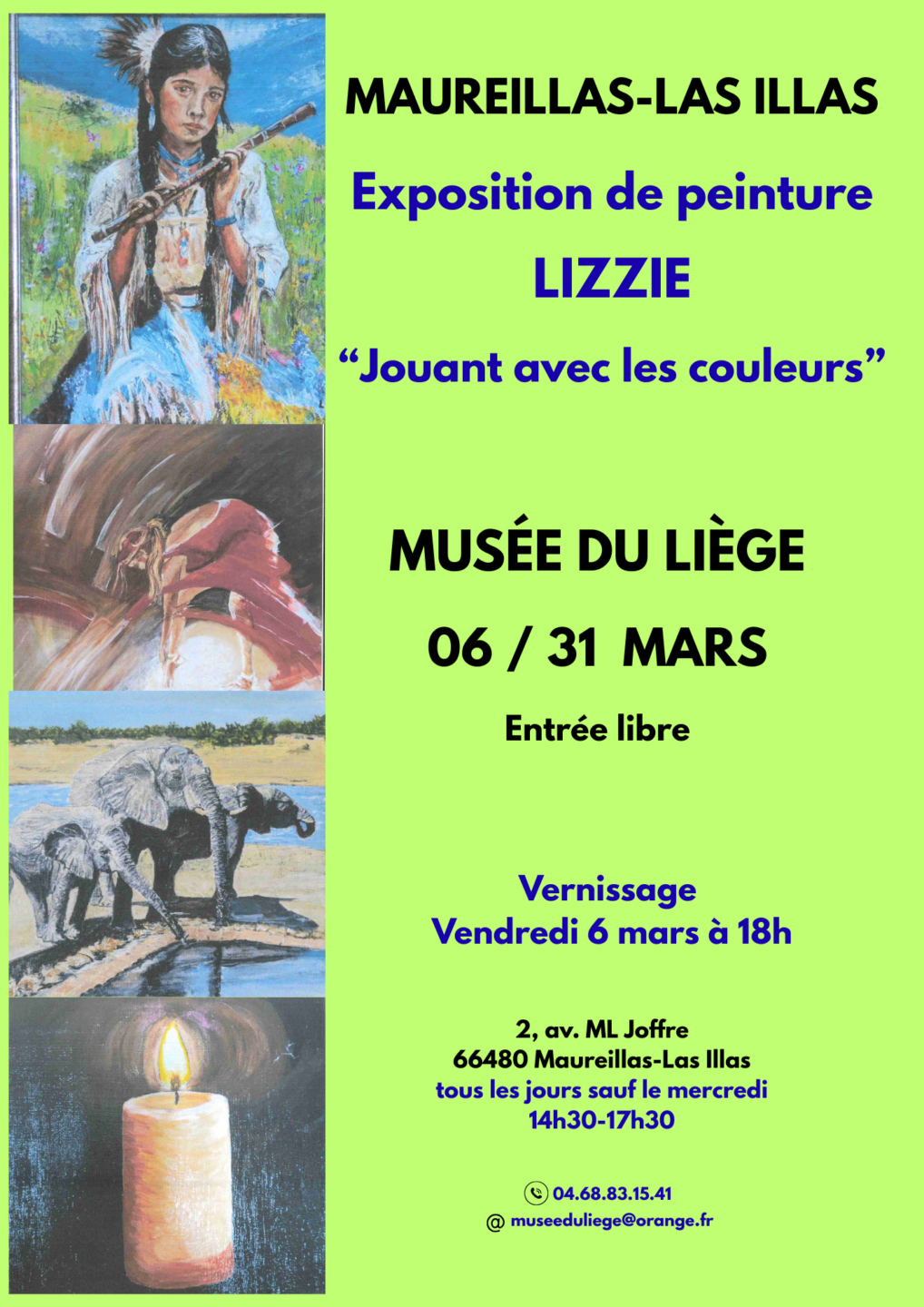 EXPOSITION DE PEINTURE JOUANT AVEC LES COULEURS PAR LIZZY