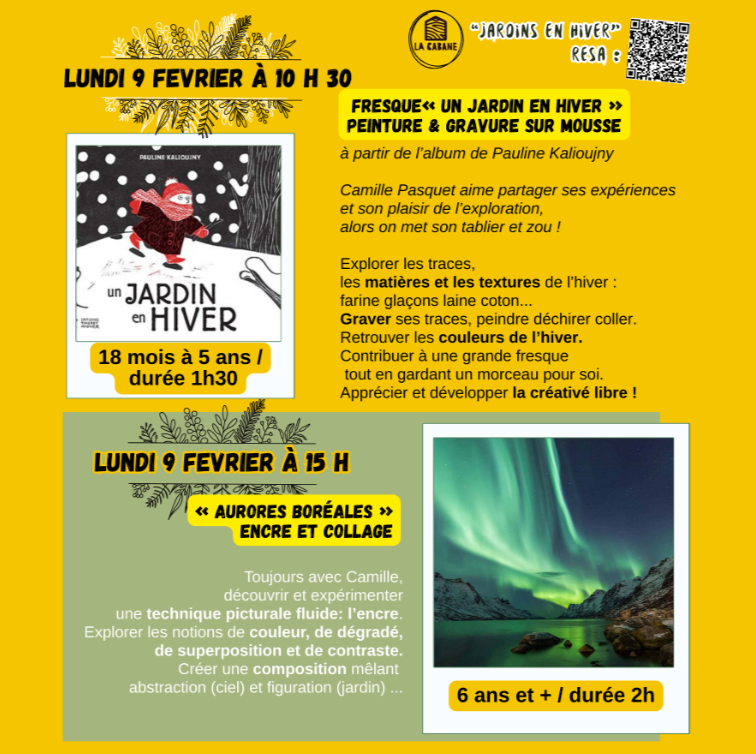 Fresque Un jardin en hiver peinture et gravure sur mousse