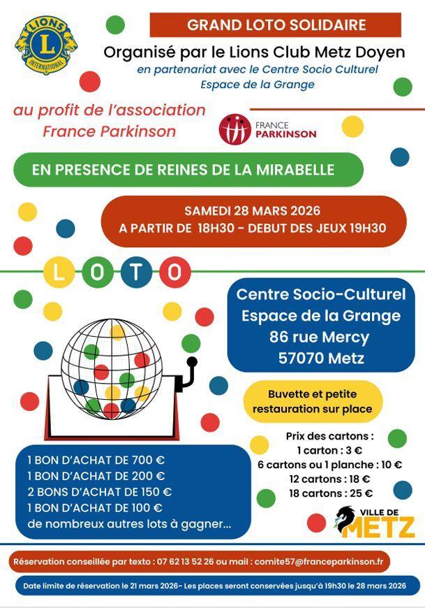 Grand loto solidaire 86 Rue de Mercy Metz 2026-03-28 Grand loto solidaire