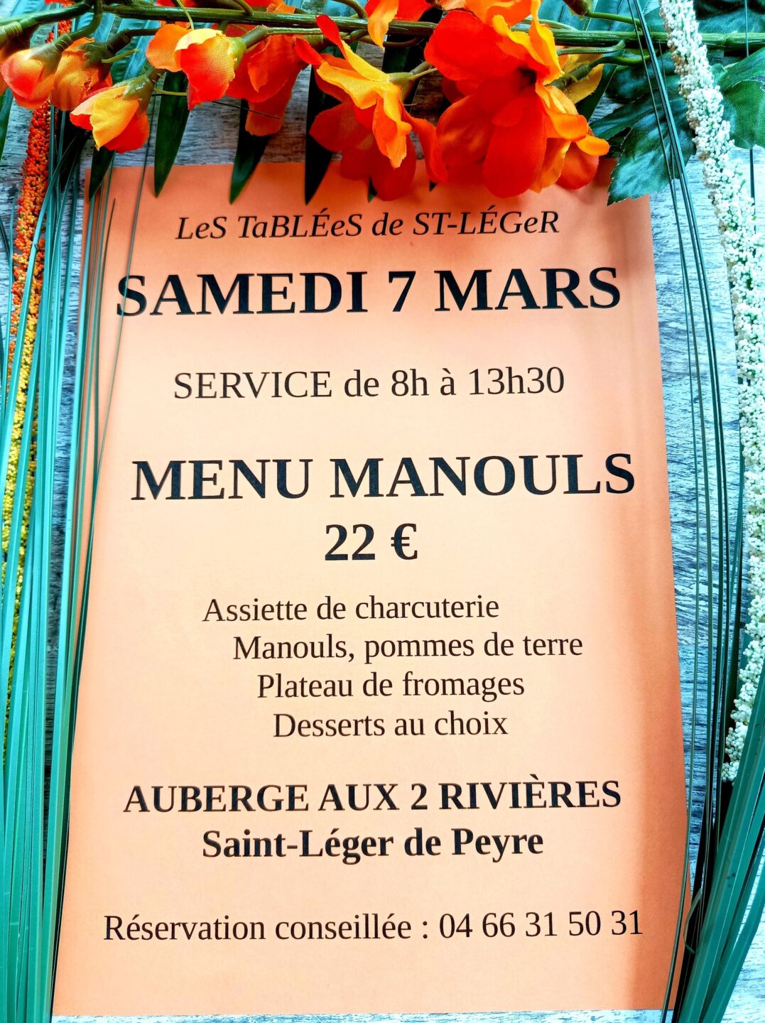 LES TABLÉES DE ST LÉGER MENU MANOULS