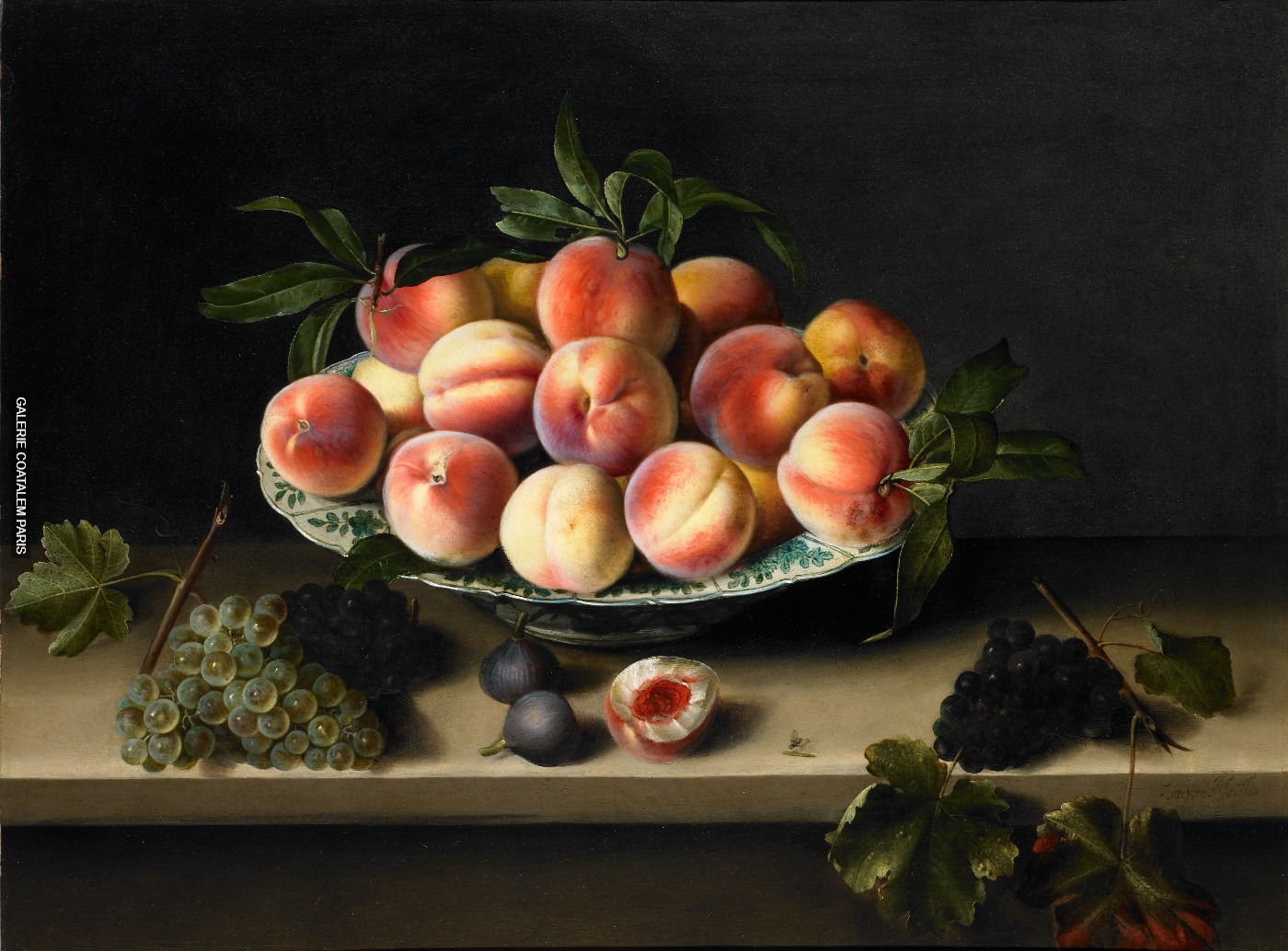 Nature morte aux pêches et raisins de Louyse Moillon, exposition passée de la galerie Éric Coatalem