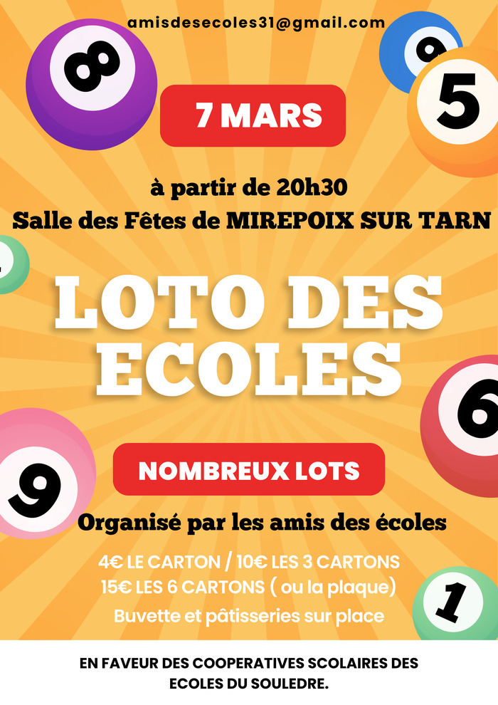 Loto des écoles Salle des fêtes de Mirepoix-sur-Tarn Mirepoix-sur-Tarn