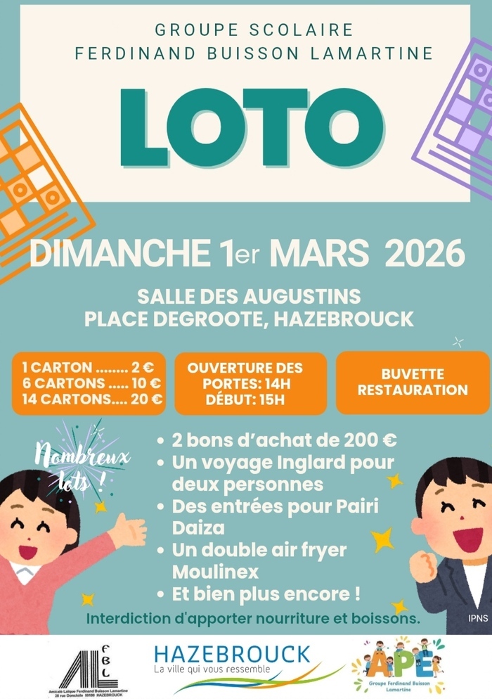Loto du groupe scolaire Ferdinand Buisson Lamartine Salle des Augustins Hazebrouck Loto du groupe scolaire Ferdinand Buisson Lamartine Salle des Augustins Hazebrouck