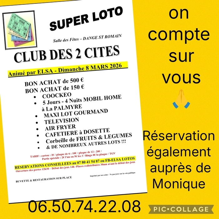 LOTO LE 08/03 CLUB DES 2 CITÉS