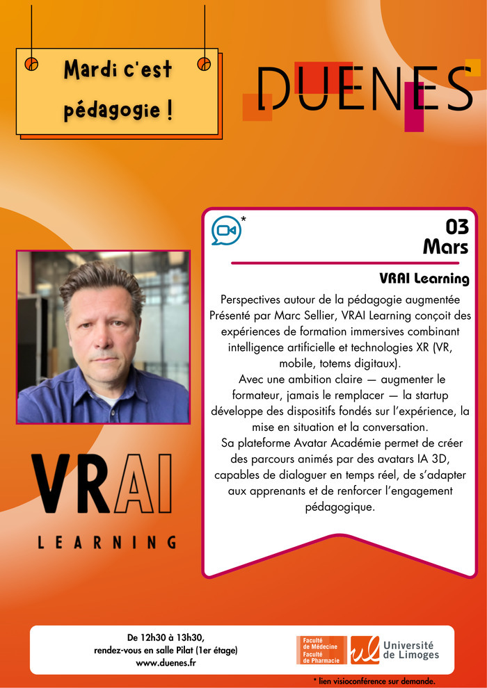 Mardi c'est pédagogie - « Perspectives autour de la pédagogie augmentée avec VRAI Learning » Facultés de Médecine et de Pharmacie Limoges