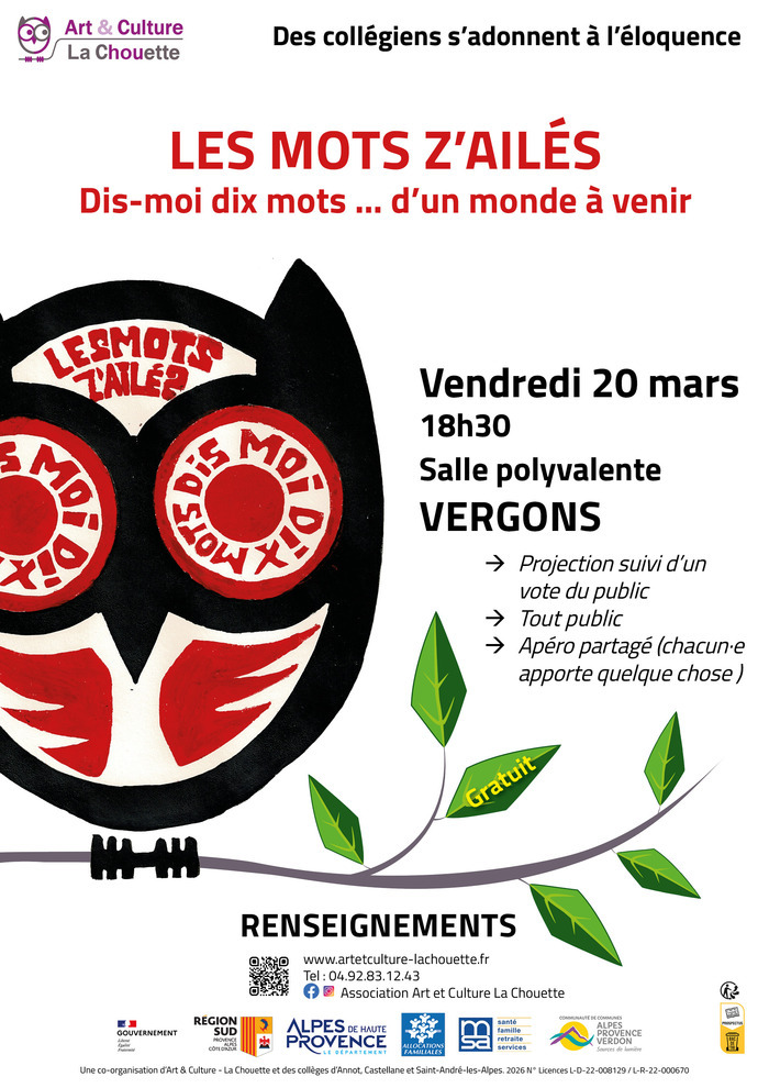 Projection "Les Mots z'ailés" Salle polyvalente de vergons Vergons