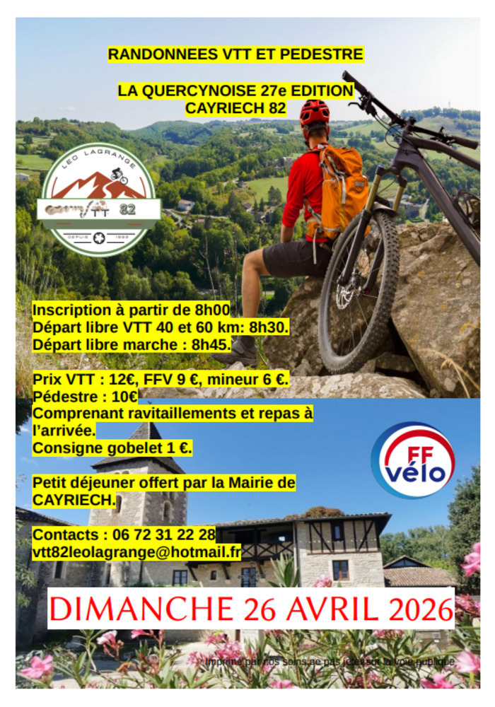 Randonnées VTT & pédestre La QUERCYNOISE à Cayriech (82) CAYRIECH 82240 CAYRIECH