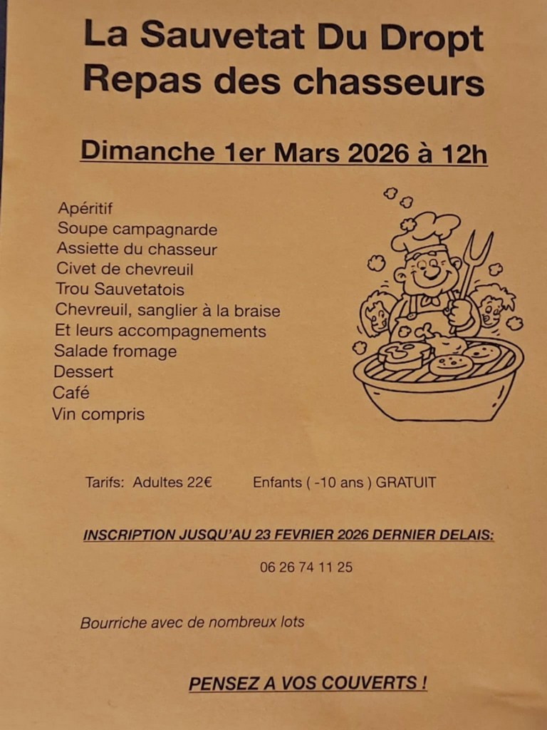 Repas des chasseurs Salle d’animation La Sauvetat-du-Dropt 2026-03-01 Repas des chasseurs