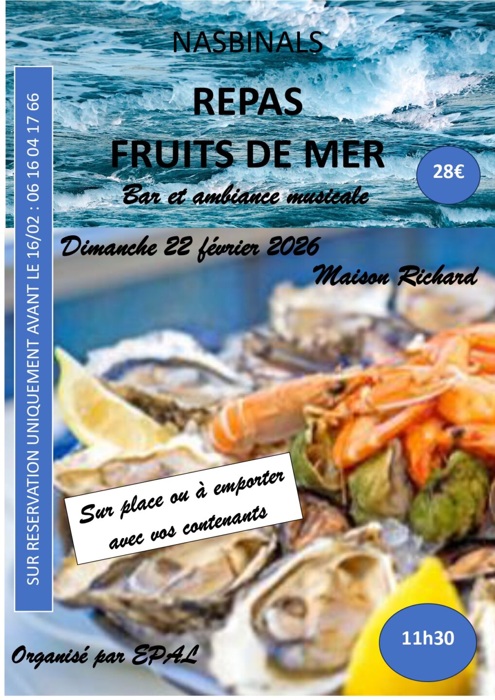 REPAS FRUITS DE MER Maison Richard Nasbinals 2026-02-22 REPAS FRUITS DE MER