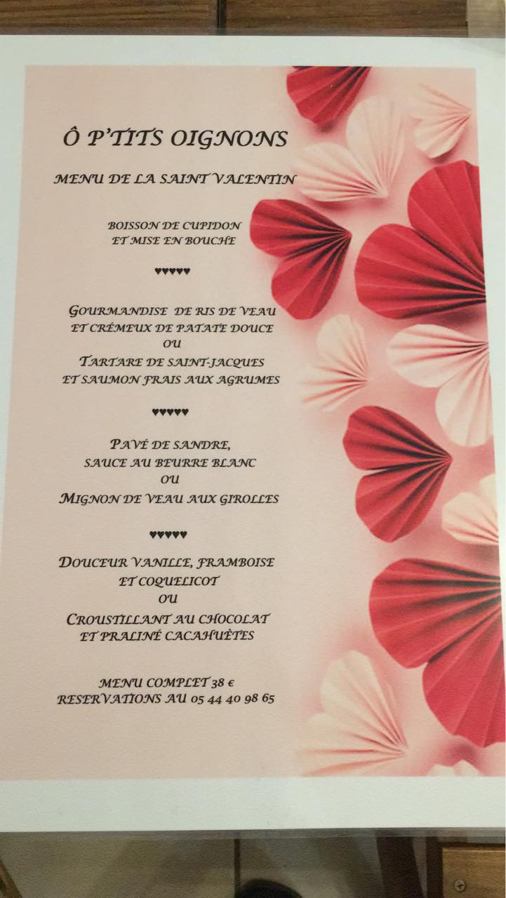 Restaurant O P'Tits Oignons Repas de la St Valentin