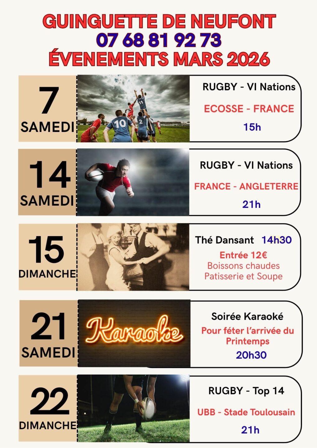 Rugby VI Nations Ecosse france la guinguette de Neufont