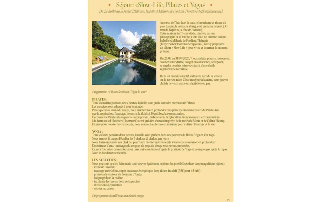 Séjour Slow-life, Pilates et Yoga Came