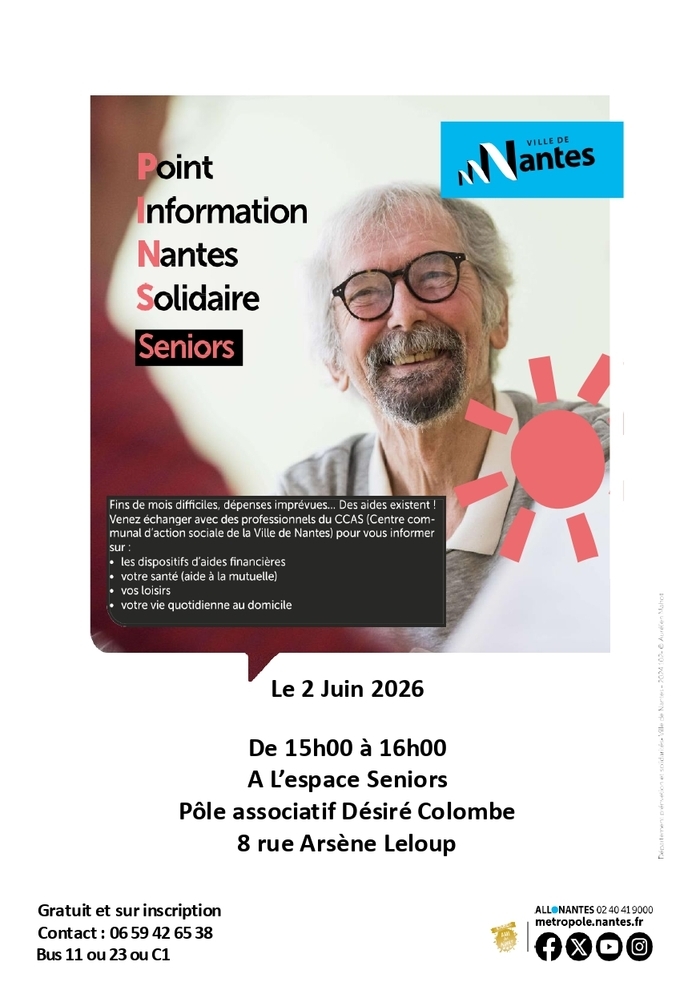 Seniors : Point Information Nantes Solidaire Pôle associatif Désiré Colombe