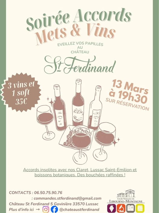 Soirée accords mets et vins au Château St-Ferdinand