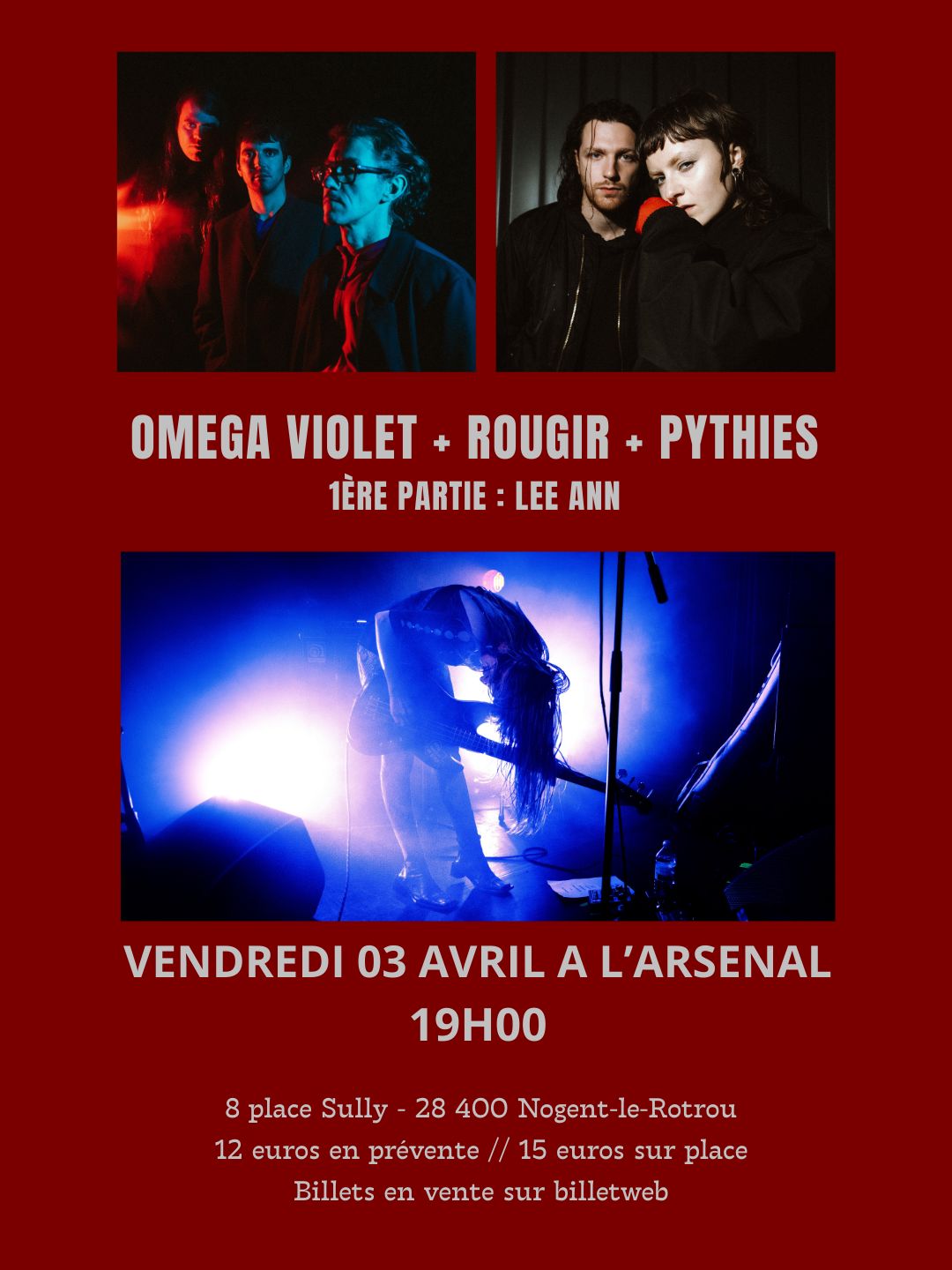 Soirée concert à l'Arsenal avec Omega Violet Rougir Pythies
