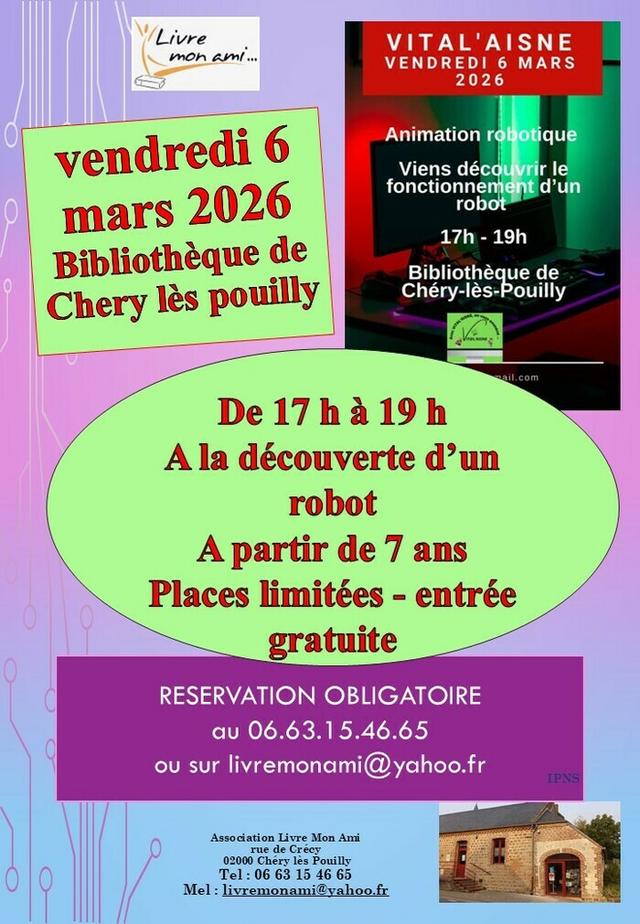 soirée robotique bibliothèque de Chéry les Pouilly Chéry-lès-Pouilly Vendredi 6 mars soirée robotique bibliothèque de Chéry les Pouilly Chéry-lès-Pouilly