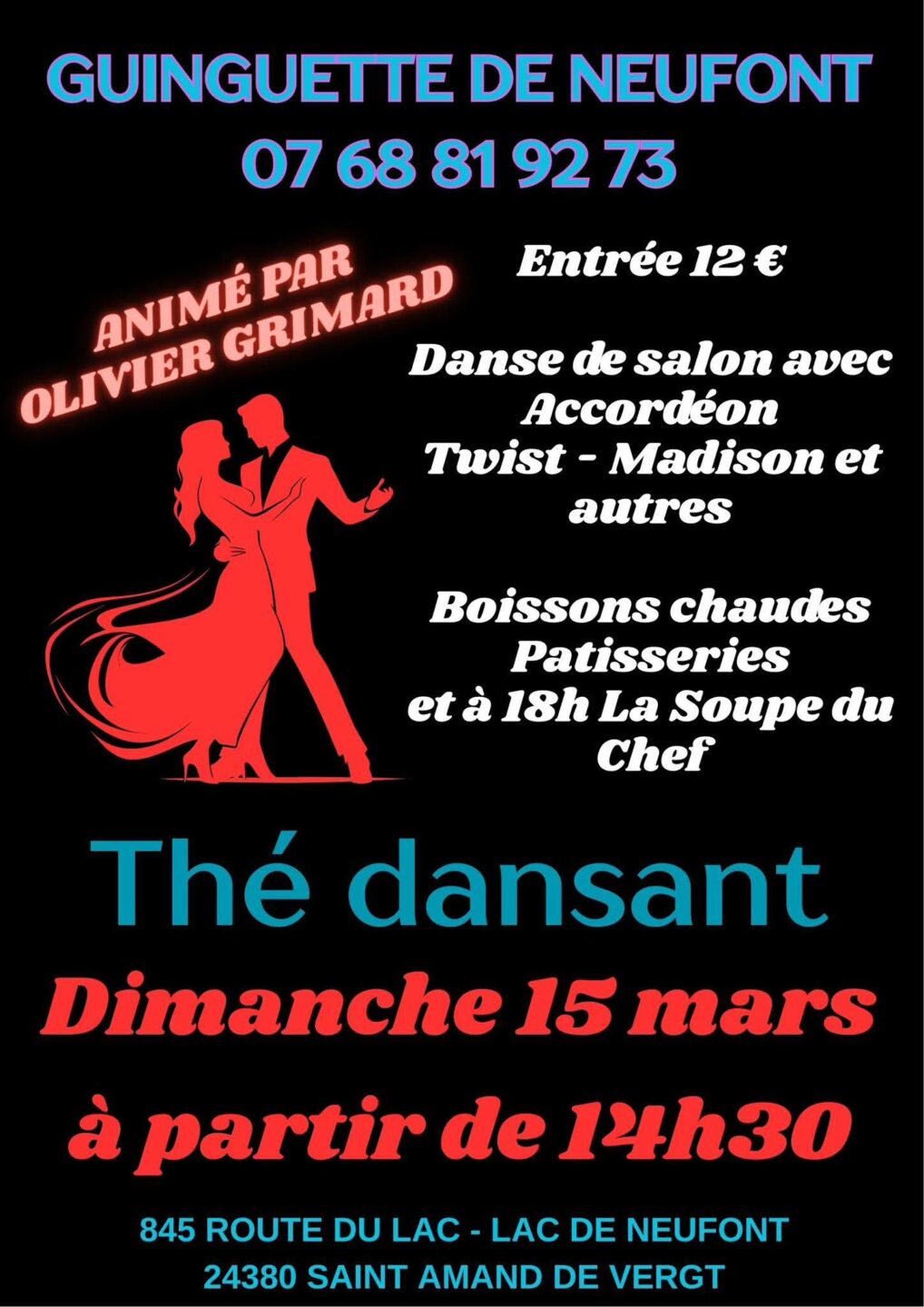 Thé dansant de la guinguette de Neufont Saint-Amand-de-Vergt 2026-03-15 Thé dansant de la guinguette de Neufont