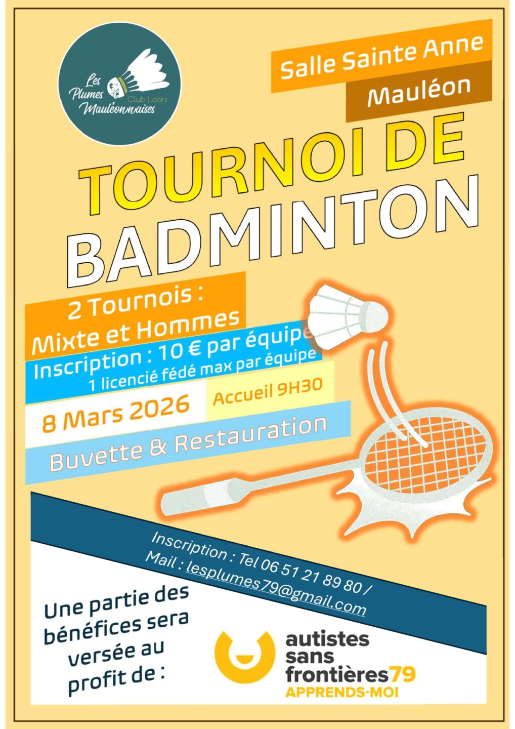 Tournoi de badminton 11 Rue du Frère Jacquet Mauléon 2026-03-08 Tournoi de badminton
