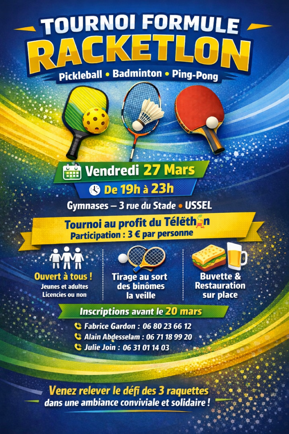 Tournoi formule Racketlon 3 Rue du Stade Ussel 2026-03-27 Tournoi formule Racketlon