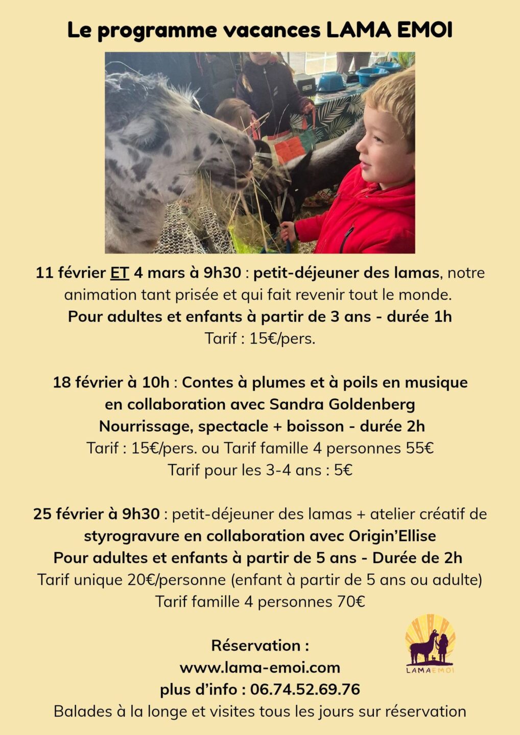 Un atelier créatif de styrogravure + petit déjeuner des lamas