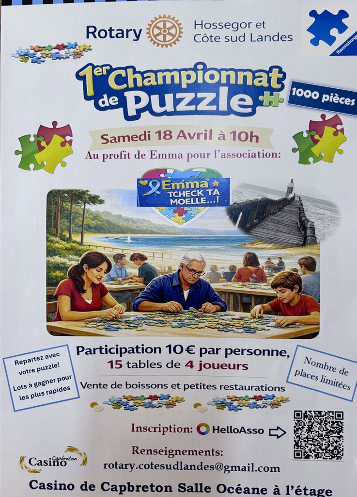1er championnat de puzzle organisé par le Rotary Hossegor et Côté Sud Landes Casino de Capbreton salle Océane à l’eta Capbreton 2026-04-18
