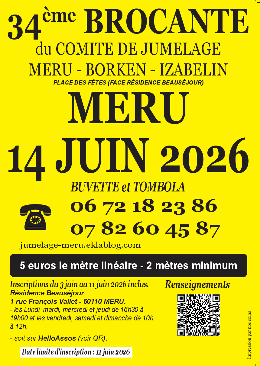 34eme brocante Comité de jumelage Méru-Borken-Izabelin 34eme brocante Comité de jumelage Méru-Borken-Izabelin rue François Vallet Méru 2026-06-14