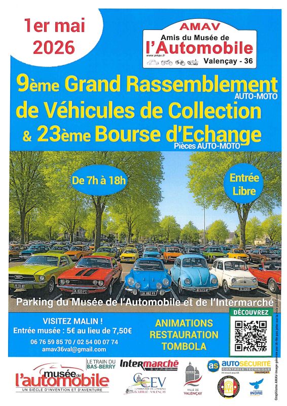 9ème grand rassemblement de véhicules de collection et 23ème bourse d'échange pièces Auto-Moto 12 avenue de la Résistance Valençay 2026-05-01
