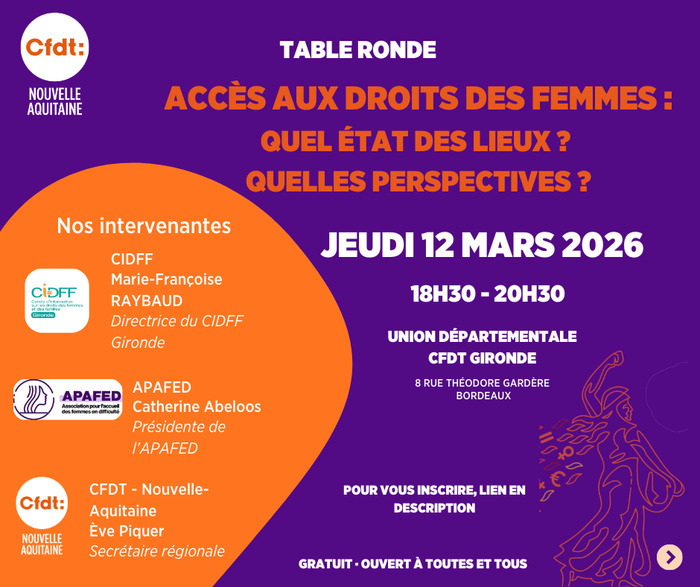 Accès aux droits des femmes : quel état des lieux ? Quelles perspectives ? UDCFDT Bordeaux