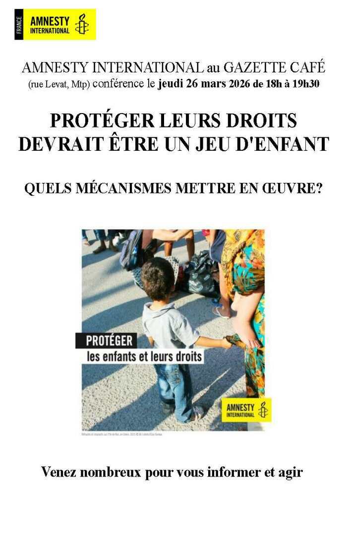 Annonce d'une Conférence d'Amnesty International Gazette Café Montpellier