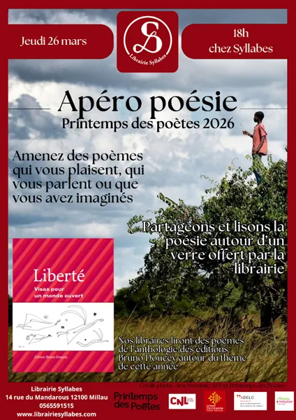 Apéro poésie printemps des poètes - librairie Syllabes 14 rue du Mandarous Millau 2026-03-26