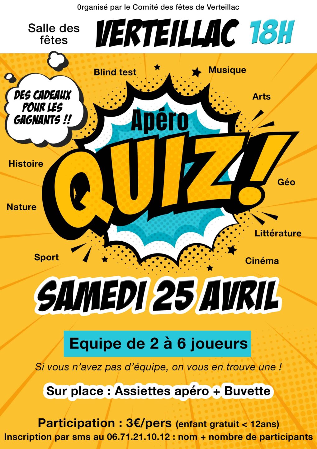 Apéro quiz Salle des fêtes Verteillac 2026-04-25