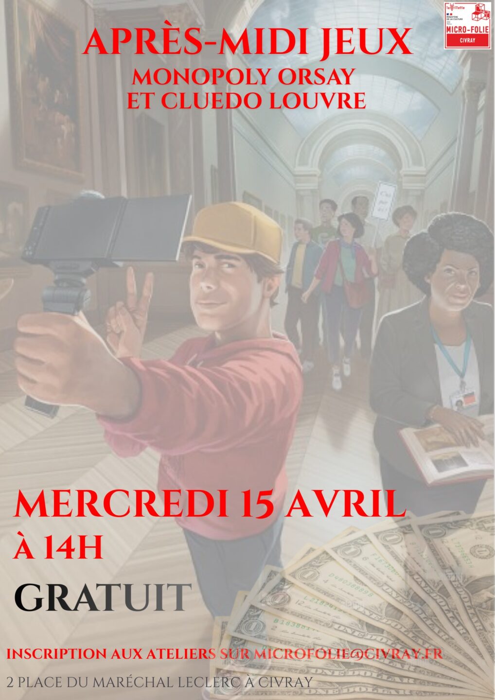 Après-midi jeux de société spécial Monopoly Musée d’Orsay et Cluedo Louvre Micro-Folie Civray