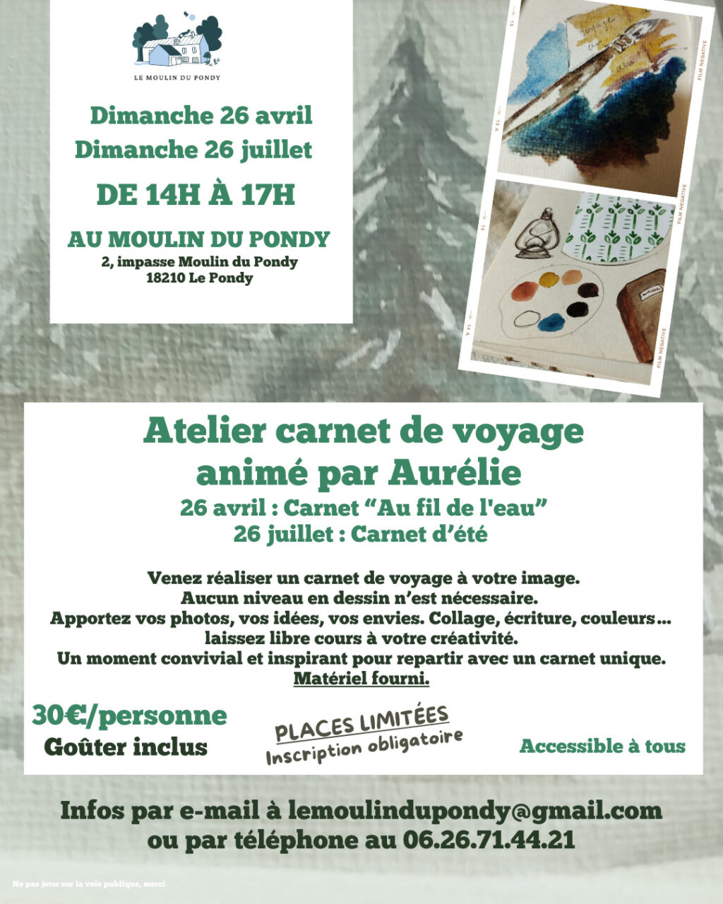 Atelier carnet de voyage au Moulin du Pondy Le Pondy