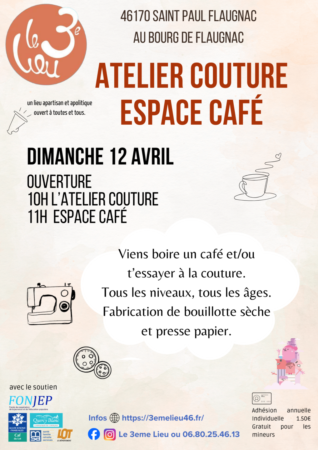 Atelier couture au 3ème Lieu 69 impasse du château Saint-Paul-Flaugnac 2026-04-12