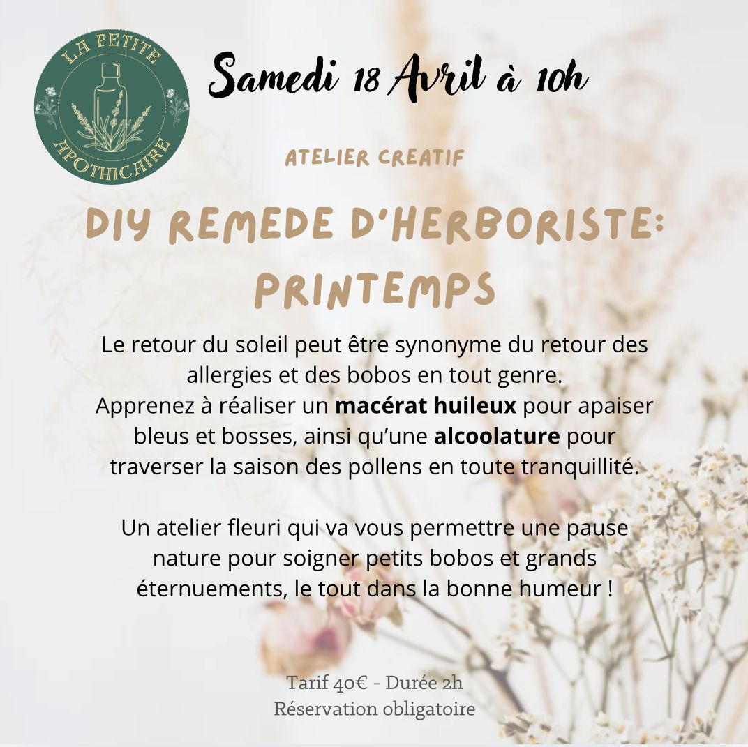 Atelier créatif DIY remède d'herboriste printemps 108 Boulevard de la République Agen 2026-04-18