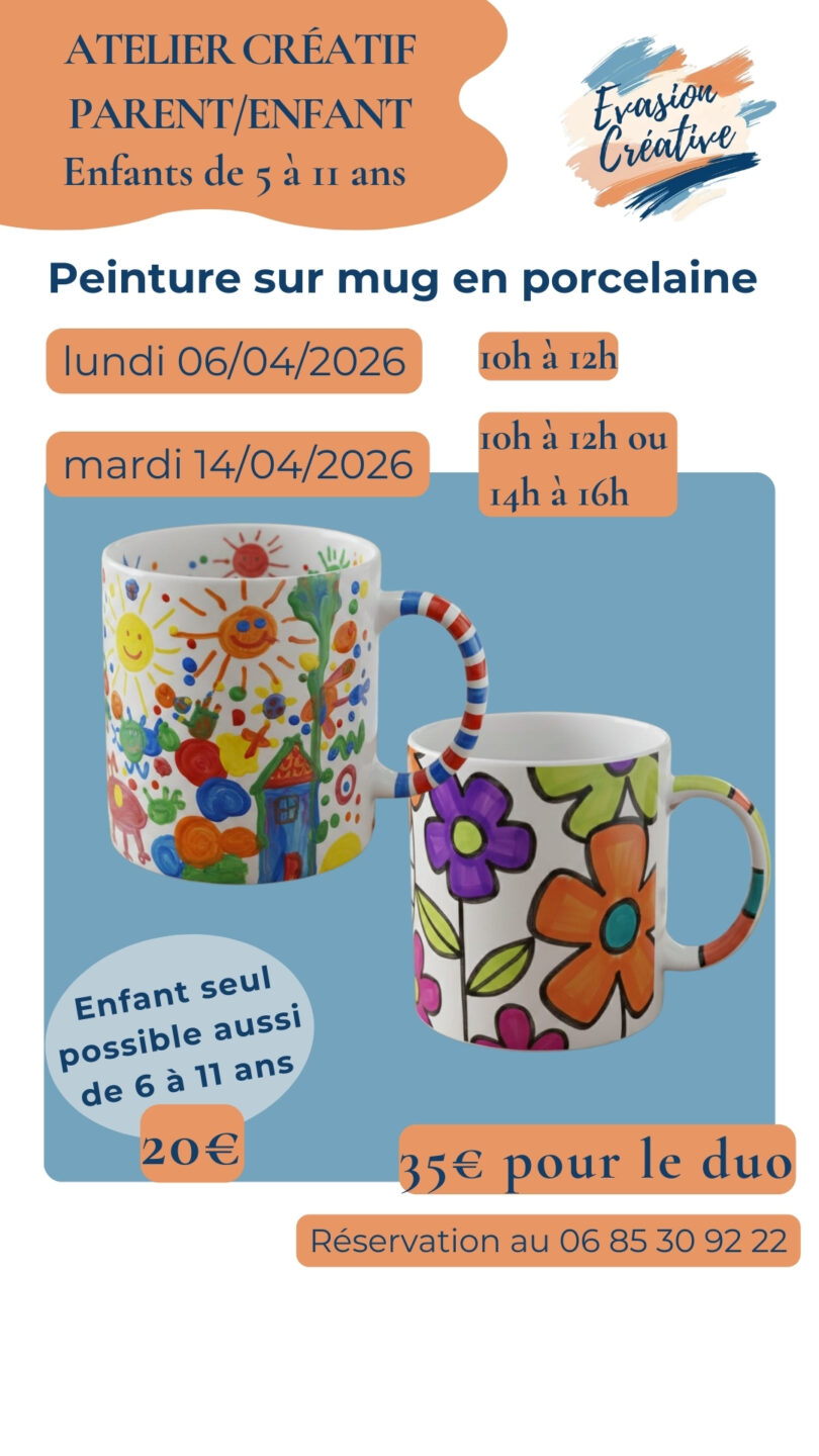 Atelier Créatif Parent/Enfant Peinture sur mug en porcelaine