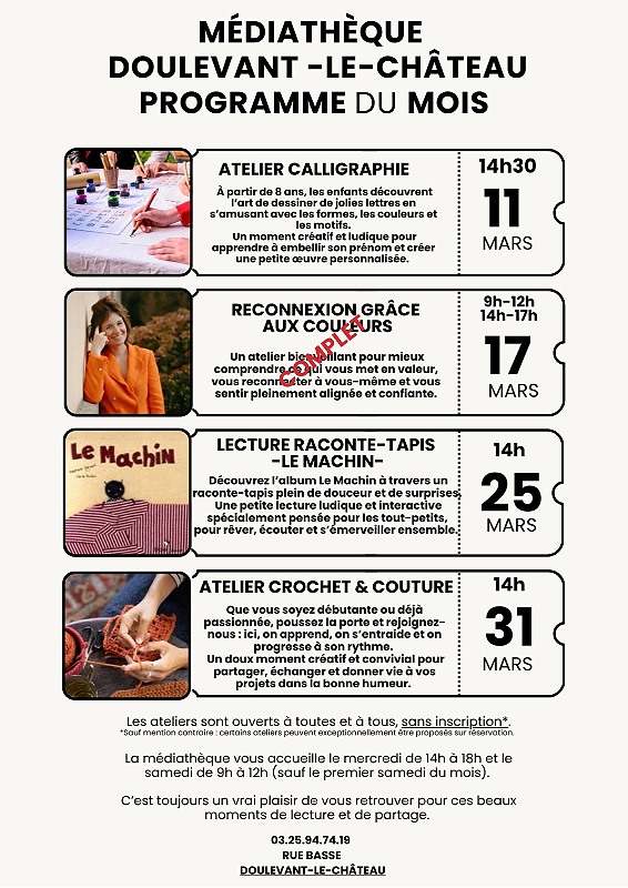 Atelier crochet et couture Médiathèque de Doulevant-le-Château Doulevant-le-Château 2026-03-31