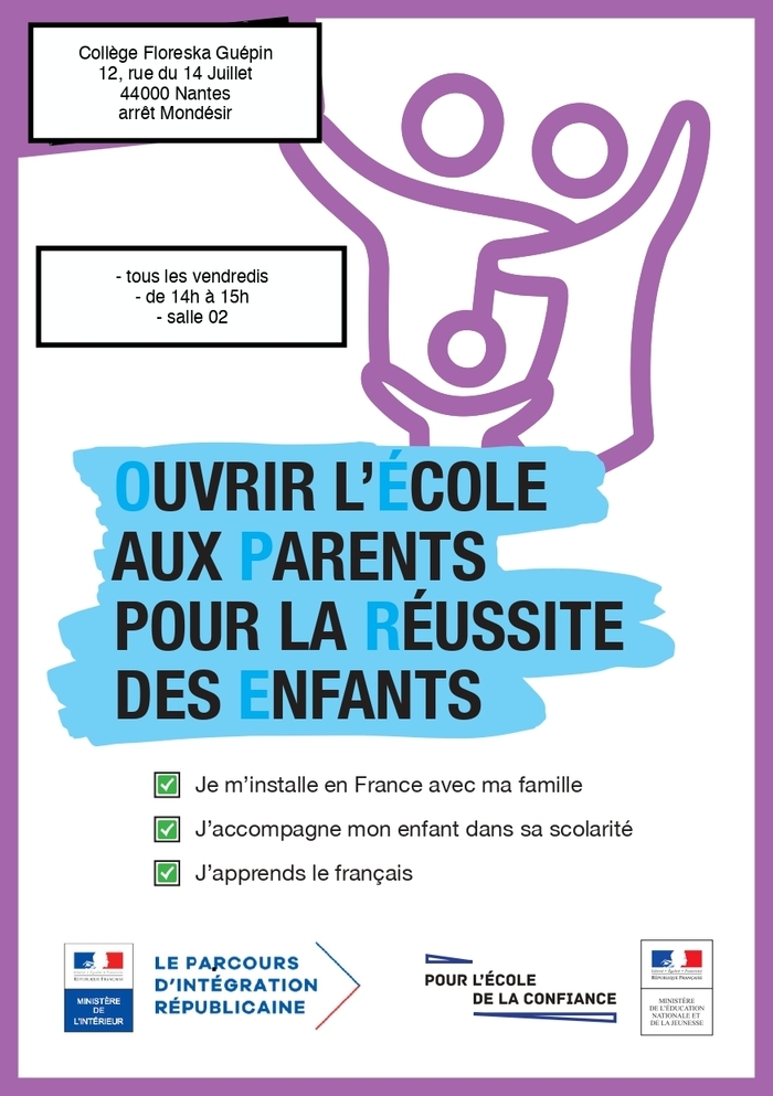 Atelier de français langue étrangère à destination des parents d’élèves allophones Collège Floreska Guépin