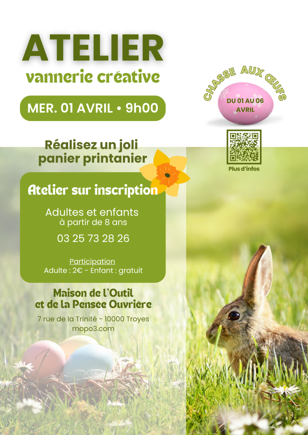 Atelier de vannerie créative et chasse aux œufs à la MOPO Maison de l'Outil et de la Pensée Ouvrière Troyes 2026-04-01