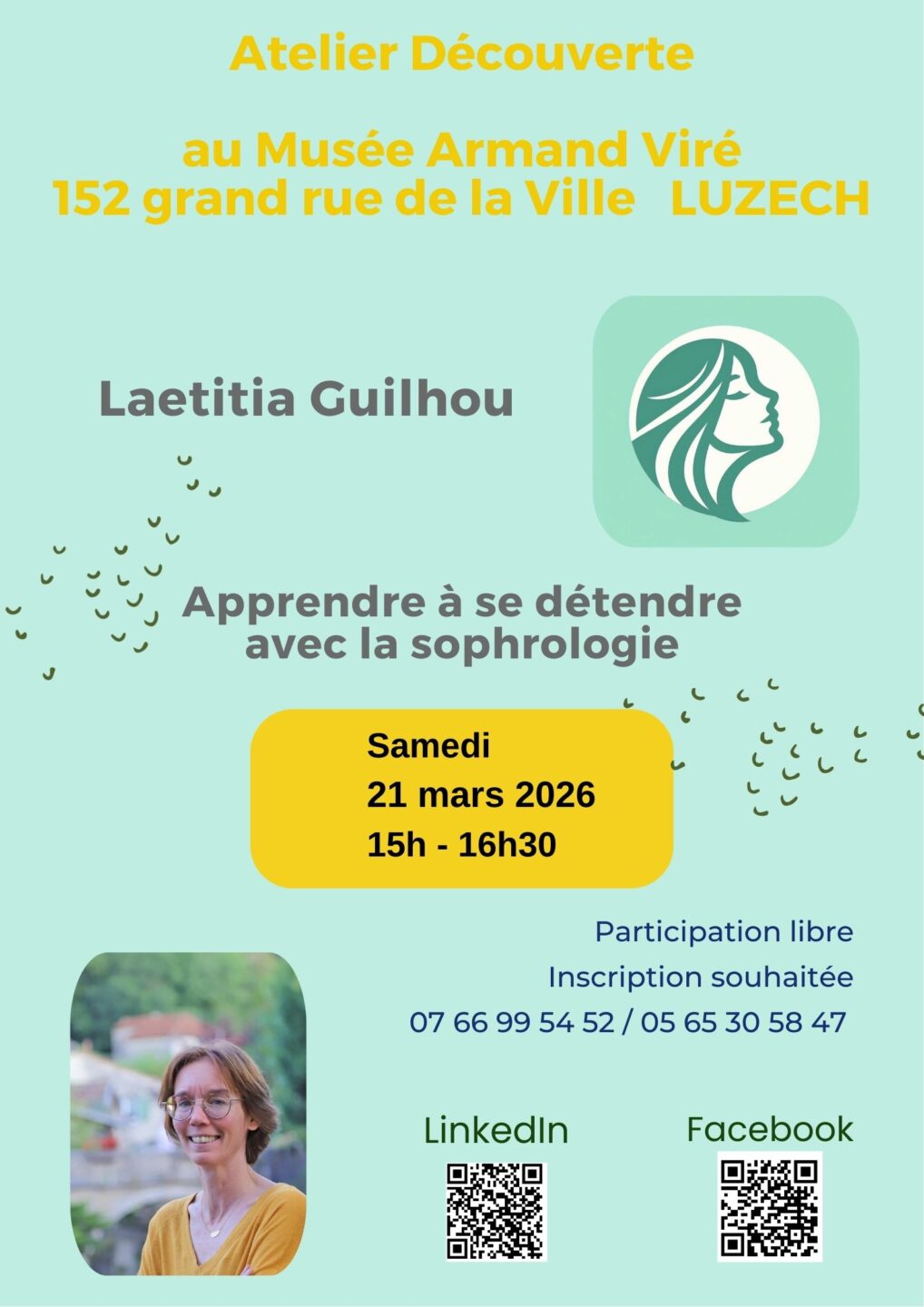 Atelier découverte de la sophrologie avec Laetitia Guilhou 152 rue de la Ville Luzech 2026-03-21