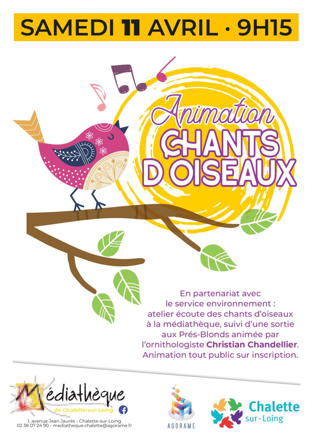 Atelier écoute des chants d’oiseaux 1 Avenue Jean Jaurès Châlette-sur-Loing 2026-04-11