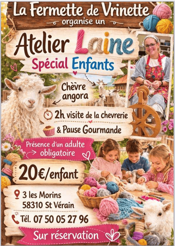 Atelier enfants autour de la laine La fermette de Vrinette Saint-Vérain 2026-04-01