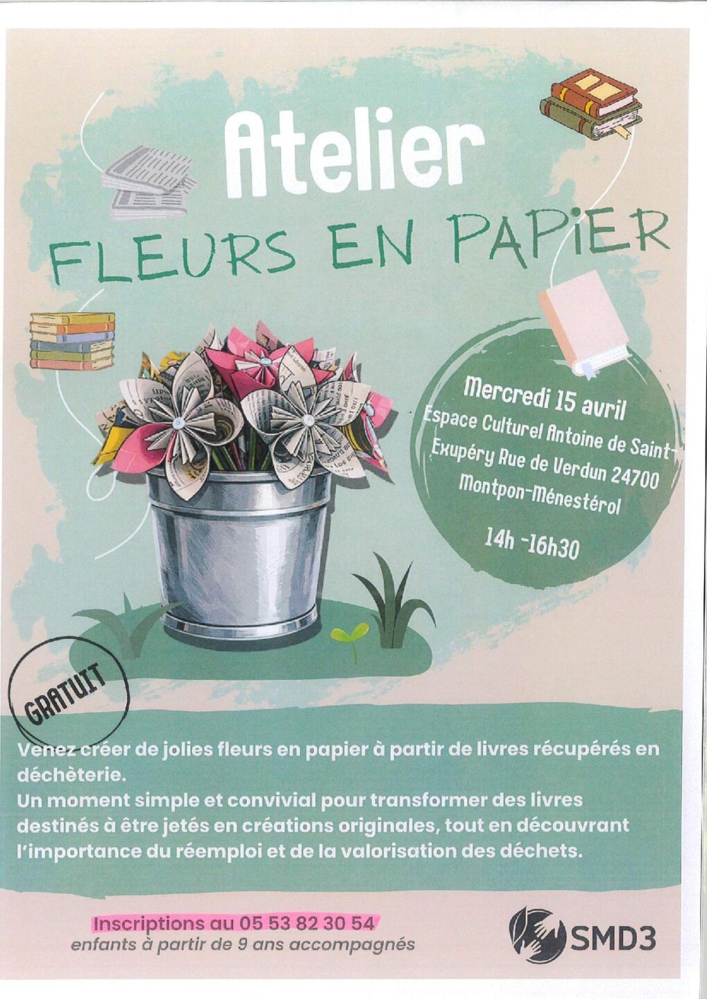 Atelier fleurs en papier Espace Culturel Montpon-Ménestérol 2026-04-15