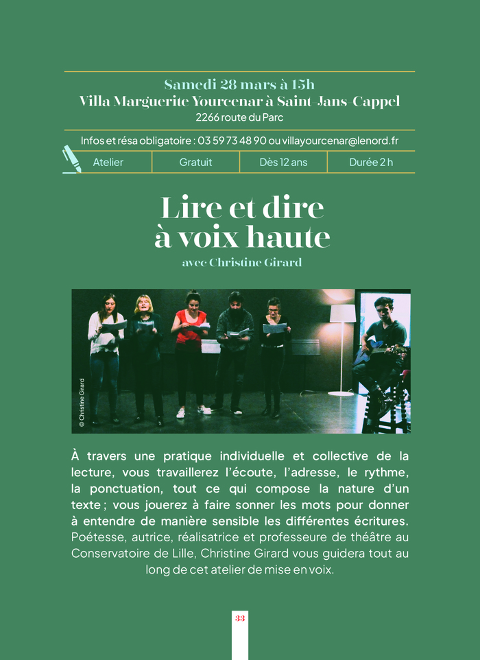 Atelier "Lire et dire à voix haute" -- Printemps des Poètes Villa Marguerite Yourcenar Saint-Jans-Cappel