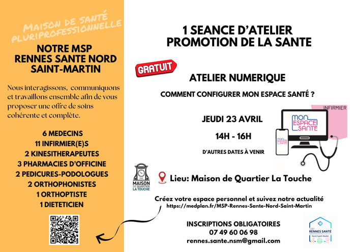 Atelier Numérique - Comment configurer mon espace santé ? Maison de Quartier La Touche Rennes